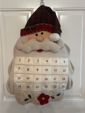 Holiday Santa Fabric Advent Calendar - Cream and Red